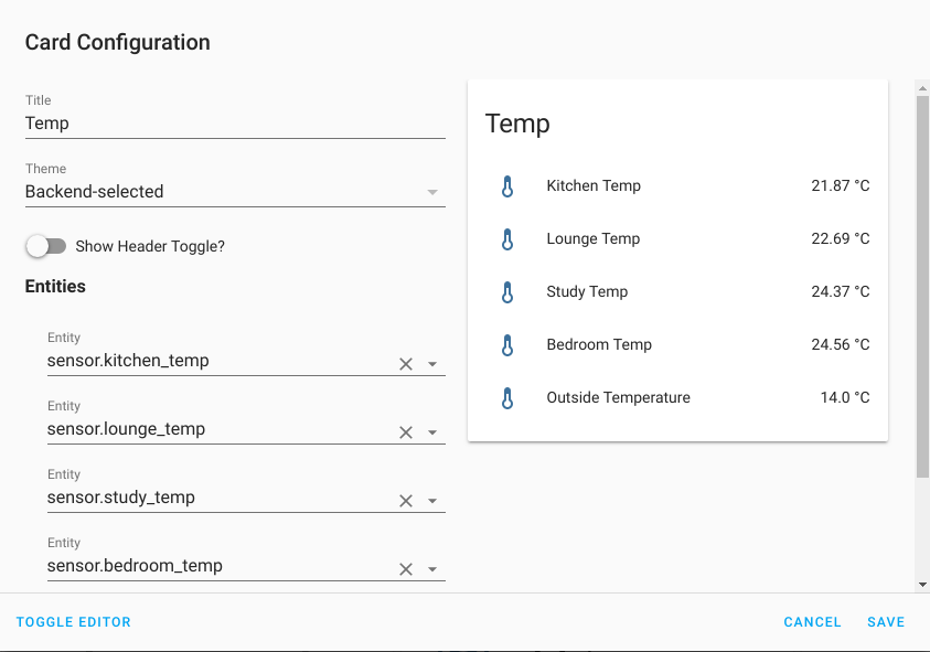 Home Assistant Temperature Sensor Panel