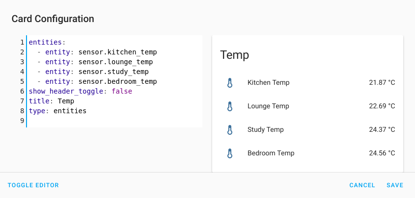 Home Assistant Temperature Sensor Panel