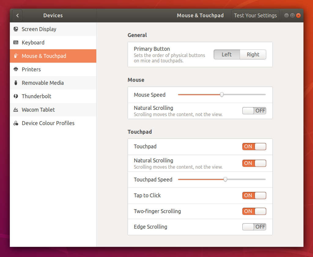 Ubuntu Mouse & Touchpad settings