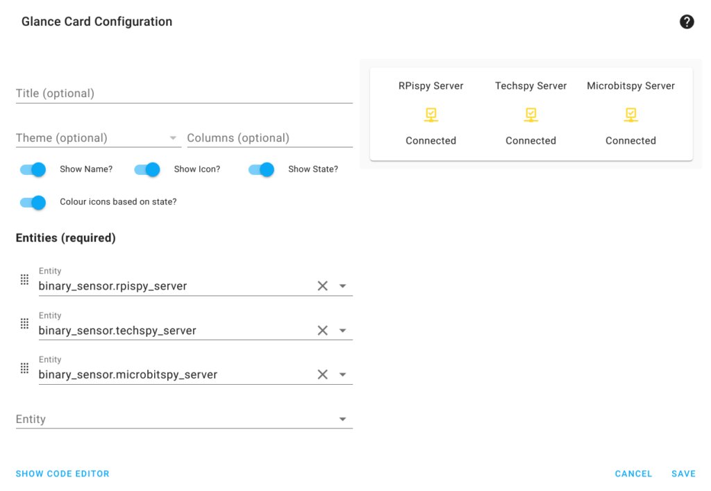 Entities card configuration